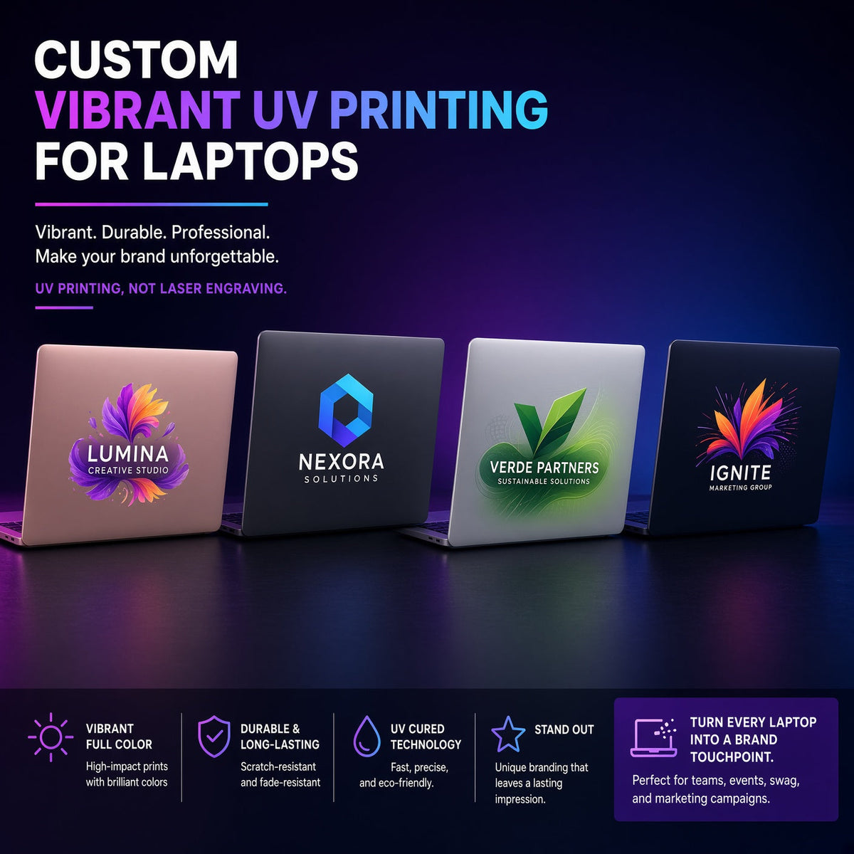 Why Laser Engrave Your Corporate Laptops When You Can UV Print Vibrant, Full-Color Logos Instead?
